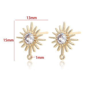 Detailed 15mm gold starburst earrings studs with zircon inlay and DIY hanging loops