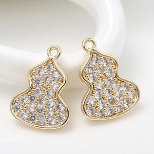 14K gold plated gourd pendants with cubic zirconia for DIY jewelry making