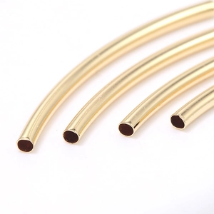Polished 14k gold plated copper curved noodle tube beads for DIY bracelet jewelry making