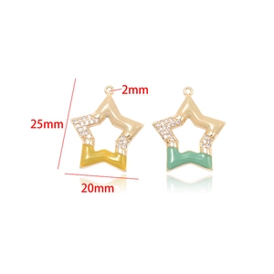 Detail view of 25mm star shaped enamel jewelry pendants with size measurements