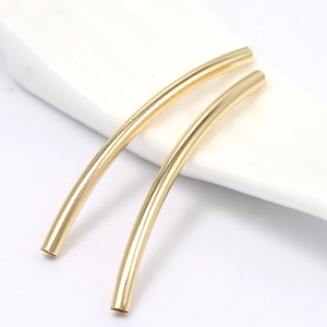Polished 14k gold plated copper curved tube spacers for DIY jewelry making