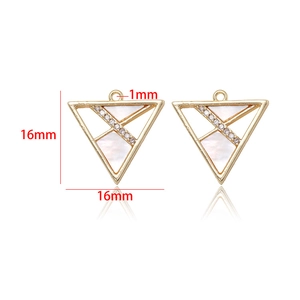 Detailed view of 16mm triangle pendant with gold plating and zircons for DIY jewelry