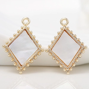 14k gold plated copper diamond-shaped shell pendants with beaded edge and top ring