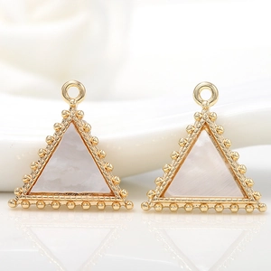14k gold plated copper triangle shell pendant with beaded edges for DIY jewelry making
