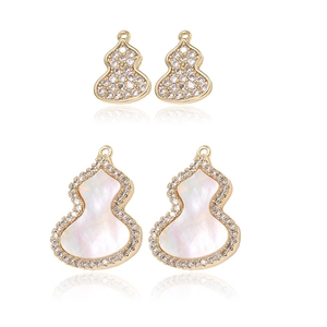 14k gold plated brass gourd pendant with zirconia stones and white shell inlay