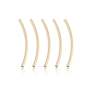 Set of five 14k gold plated curved tube beads for DIY bracelet and jewelry making