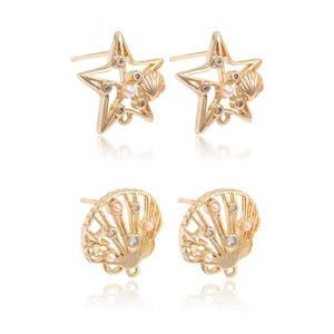 Star and shell 14k gold plated earrings components with pearls and zircon for DIY jewelry