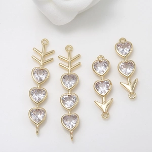 Heart Arrow Jewelry Connector Charms Copper 14k Gold Plated Cubic Zirconia For DIY Necklace Earring Making Valentine Gift