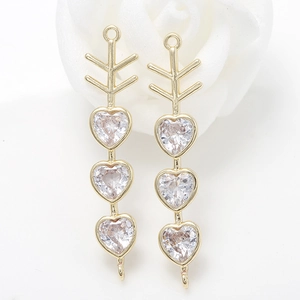 14k gold plated brass heart connector with cubic zirconia for DIY jewelry making