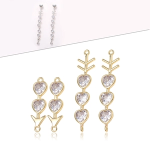 14k gold plated copper heart and arrow connectors with cubic zirconia for DIY jewelry