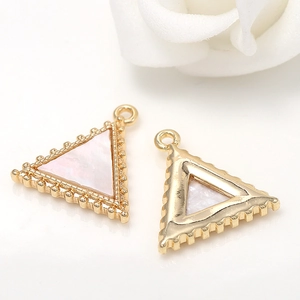 14k gold plated copper triangle shell pendant with beaded edge for DIY jewelry making