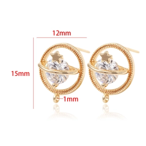 Pendentif planète doré 12mm x 15mm avec zircon brillant et étoile pour boucle d'oreille