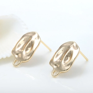Apprêts de Boucles d'Oreilles Clous Ovales Martelées en Laiton Plaqué Or 14K Avec Tige en Argent Sterling 925 pour Bijoux DIY