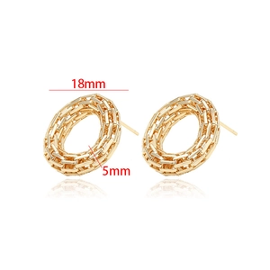 Detailed view of 18mm gold-plated hoop earrings with intricate woven mesh texture surface