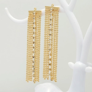 Elegant 14k gold plated long tassel earrings with sparkling zircon inlay for women
