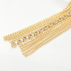 14K gold plated copper earrings accessories with zircon tassels and beaded chains