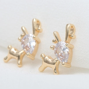 14k gold plated copper elk pendant with teardrop zircon inlays for jewelry making