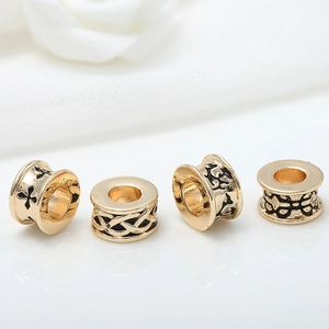 Retro 14k gold plated copper cylinder spacer beads with black oil drip vintage patterns
