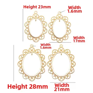Detail view of 14k gold plated brass lace oval charms in two sizes for DIY jewelry making