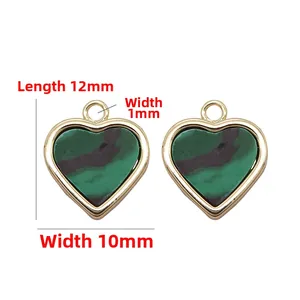 Detail showing dimensions of heart-shaped 12x10mm green malachite style pendant with 1mm ring