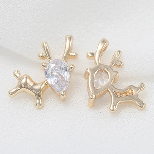 14k gold-plated copper elk pendant with teardrop zircon for jewelry making