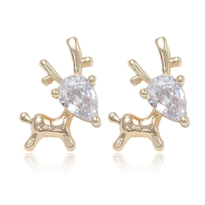 14k gold plated copper elk necklace pendant featuring a teardrop cubic zirconia stone