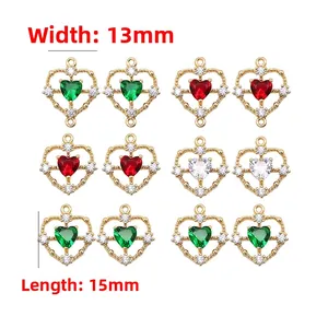 Detailed view of 14k gold plated heart pendants with zircon inlay for jewelry making