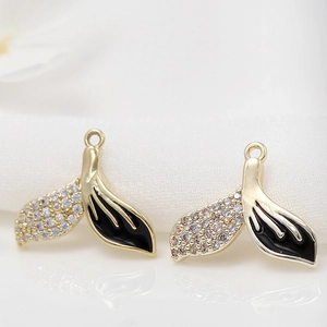 Ciondolo Fai-da-te a Coda di Delfino Pesce Rame Placcato Oro Zirconia Smalto Charm per Creazione Gioielli Orecchini Collane