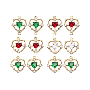 14k gold plated heart charms with zircon inlay for DIY necklaces and earrings set