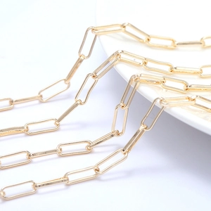 Minimalistische Messing Büroklammerkette Für Die Schmuckherstellung DIY Zubehör 14K Vergoldete Rechteckige Gliederkette Für Halsketten Armbänder