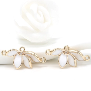 Elegant 14k gold plated lotus flower pendants with white enamel and zircon for DIY jewelry