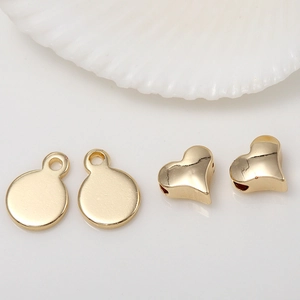 14k Gold Plated Brass Round Heart Spacer Beads Pendants For DIY Jewelry Making Necklace Bracelet Findings Accessories