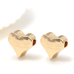 Polished 14k gold plated copper heart beads for DIY jewelry making of bracelets