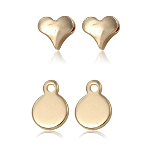 Polished 14k gold plated heart and round charm pendants for DIY jewelry making