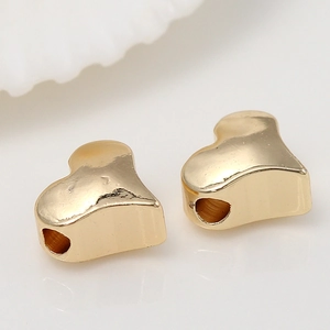 14K gold plated heart hollow pendant beads with horizontal hole for DIY jewelry making