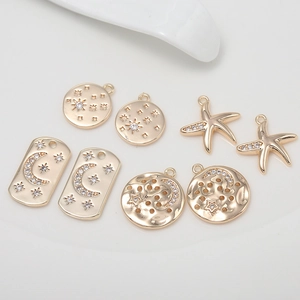14K gold plated DIY starfish and star pendants with cubic zirconia for jewelry making