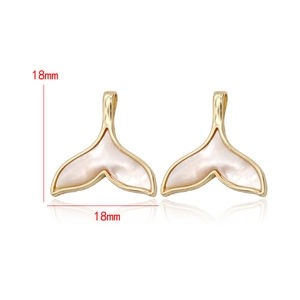 Minimalist 14k gold plated whale tail charms with white shell inlay, size 18mm