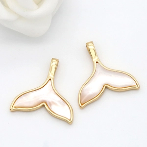 Elegant 14k gold-plated fishtail pendant with white shell inlay for DIY jewelry design