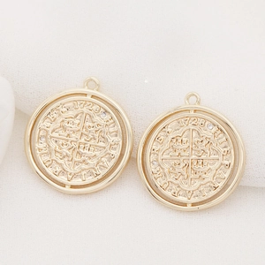 Pendentifs de pièces rondes plaqués or 14k vintage avec relief pour bijoux DIY