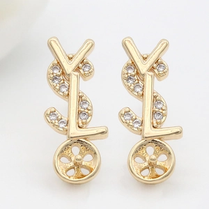 Goldener YSL Ohrstecker mit Zirkonia Einlage und floralem Hohlraumdesign für Damen