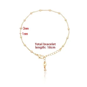 14k gold beaded bracelet with 3mm beads, 1mm box chain and adjustable lobster clasp closure