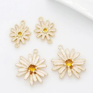 Daisy DIY connector with 14k gold plated copper white enamel and zircon stones