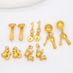 Vintage Brass 14K Gold Plated Nepal Sand Gold Pendants DIY Key Deer Squirrel Flower Charms Jewelry Making Accessories