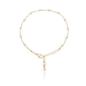 Minimalist 14k gold plated beaded chain anklet with adjustable clasp and teardrop charm