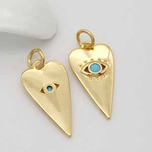Gold-plated heart evil eye pendants with blue zircon inlay for necklace and bracelet DIY