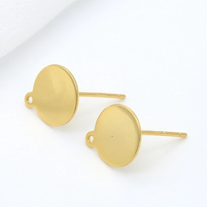 Polished golden 925 sterling silver post earrings with loop for DIY jewelry making