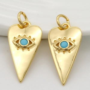 14K Gold Plated Brass Heart Evil Eye Pendant With Blue Zirconia Inlaid For DIY Necklace Bracelet Jewelry Making Accessories