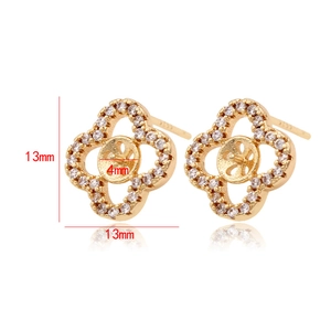Boucle d'oreille trèfle en argent 925 doré sertie de zircons, taille 13mm pour DIY