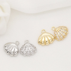 Pendentifs en forme de coquillage plaqués or 14k et argent avec zircone pour bijoux DIY