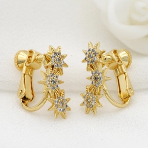 18k gold star ear cuff with sparkling zircons and adjustable screw clips for women